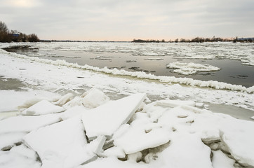 rzeka wisła w zimie koło Kwidzyna na północy Polski
