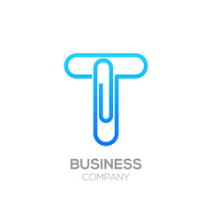 T letter from paper clip alphabet.Business and education logo concept