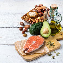 Selection of healthy fat sources food, life concept © aamulya