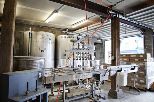 Vats at whiskey distillery