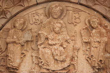 The element of the upper tympanium of Surb Astvatsatsin (Burtelashen) Church, Noravank Monastery, Vayots Dzor, Armenia