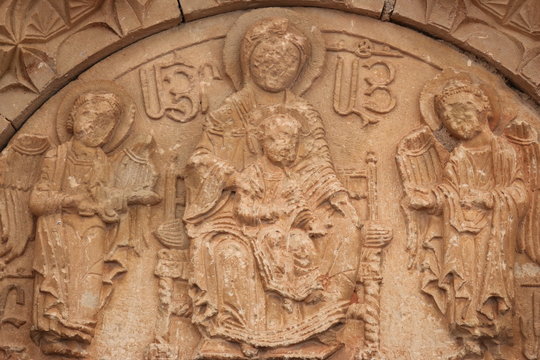 The element of the upper tympanium of Surb Astvatsatsin (Burtelashen) Church, Noravank Monastery, Vayots Dzor, Armenia