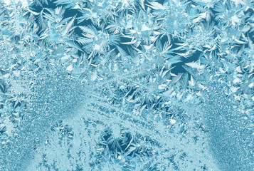 Blue frost pattern on the glass