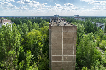 view from roof of 16-storied apartment house in Pripyat town, Chernobyl Nuclear Power Plant Zone of Alienation, Ukraine