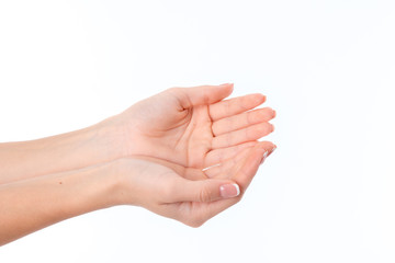 two women's hands with the Palms is isolated on a white background