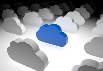 3D Illustration of blue cloud standing out from other clouds 