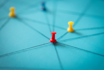Network with Red pins, close-up