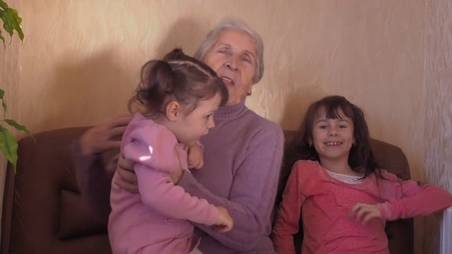 Happy grandmother with grandchildren
