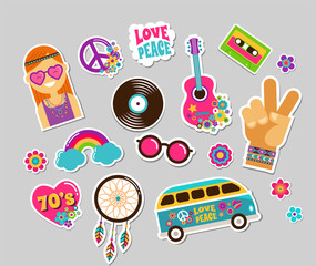 Naklejka premium Hippie, bohemian stickers, pins, art fashion chic patches, pins, badges and icons