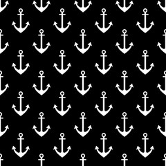 Obraz premium Vector seamless pattern with anchor. Symmetrical background, nautical theme. Graphic illustration. Black and white Template for wrapping, backgrounds, fabric, prints, decor, surface