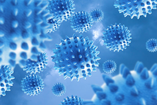Molecules of the virus on a blue background.