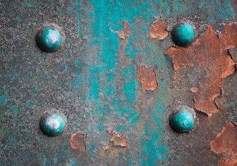 Old rusted steel - rusty metal texturee. Big rusty metal plate, rust and corrosion. Bolts