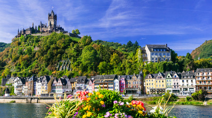 Landmarks of Germany - medieval Cochem town, famous for Rhine river cruises - obrazy, fototapety, plakaty