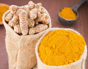 Roots and turmeric powder (Curcuma longa)