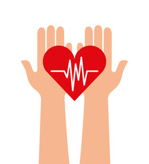 Obraz premium hands with cardio heart icon over white background. colorful design. vector illustration