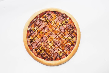 pizza, delicious, cheese, ham, ketchup, Italian, appetizing,   for beer