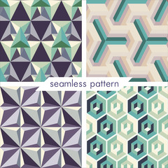 Set of four vector seamless geometrical patterns. Vintage textures. Decorative background for cards, invitations, web design. Retro digital paper.