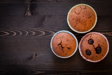 Chocolate muffins in dark background