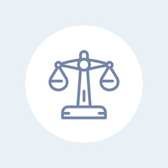 Scales line icon isolated on white, justice, risk concept