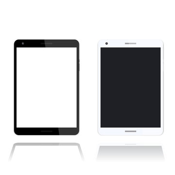tablet over white, screen with thin frame, black and silver color