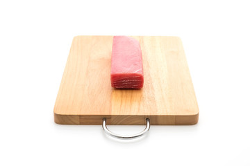 fresh tuna on wood board