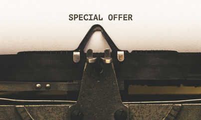 Special Offer, Text on paper in vintage type writer from 1920s