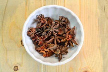 Star Anise Spice isolated on wooden background