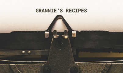 Grannies Recipes, Text on paper in vintage type writer from 1920s