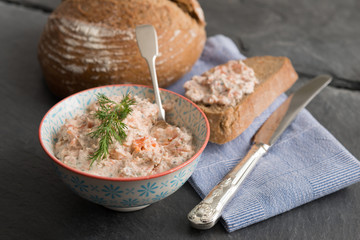 Pate in Bowl and on Sliced Bread