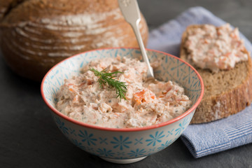 Bowl of Fish Pate Beside Bread