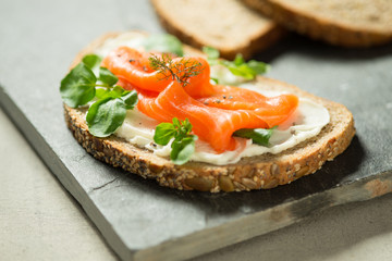 Trout Strip and Herbs on Sour Cream Open Sandwich