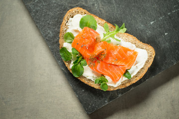 Overhead Shot of Fish with Sour Cream Open Sandwich