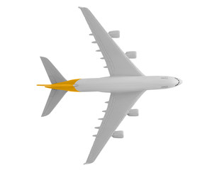 Airplane model with yellow color on tail isolated on white background