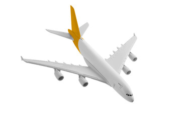 Airplane model with yellow color on tail isolated on white background