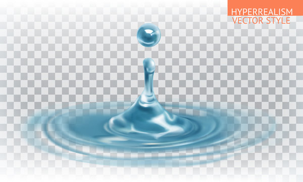 Water drop with transparency, hyperrealism vector style