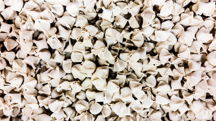 Handmade frozen raw Turkish Ravioli Dumplings at fridge / manti