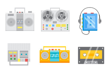retro tape recorders icon set