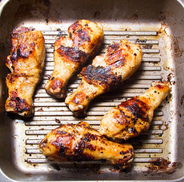 The is Grill Chicken Sticks on the pan grill, Fried Meat, Cooking