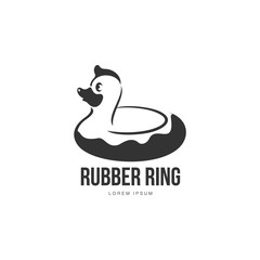 Obraz premium Logo template with rubber duck swimming ring, vector illustration isolated on white background. Silhouette, side view graphic dack shaped rubber ring logotype, logo design