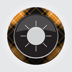 button with orange, black tartan - sun, sunny icon