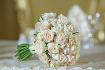 roses peony wedding bouquet white gold color decoration