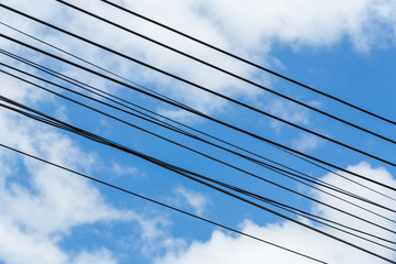 Electric wire cable on blue sky