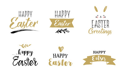 Happy Easter greeting cards set with cute pink, sweet hand drawn watercolor bunny, eggs, ribbons