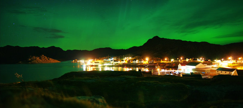 Northern lights over Northcape. Gjesvaer. October 08, 2013