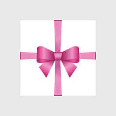 Vector White Square Gift Box with Shiny Magenta Dark Pink Satin Bow
