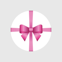 Vector White Round Gift Box with Shiny Burgundy Red Vinous Satin Bow and Ribbon Top View Close up Isolated on Background