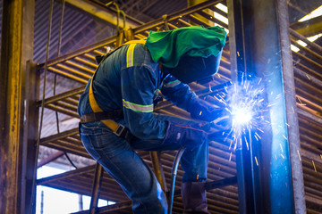 Welder on scaffold