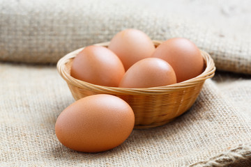 Chicken eggs in bamboo basket