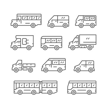 Set line icons of bus and van