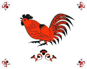 Obraz premium Rooster in red and black